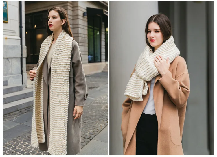 New Korean Style Handmade Coarse Wool Solid Color Knitted Scarf Women's Autumn And Winter Women's Scarf Thickened Student Couple's Scarf display picture 9