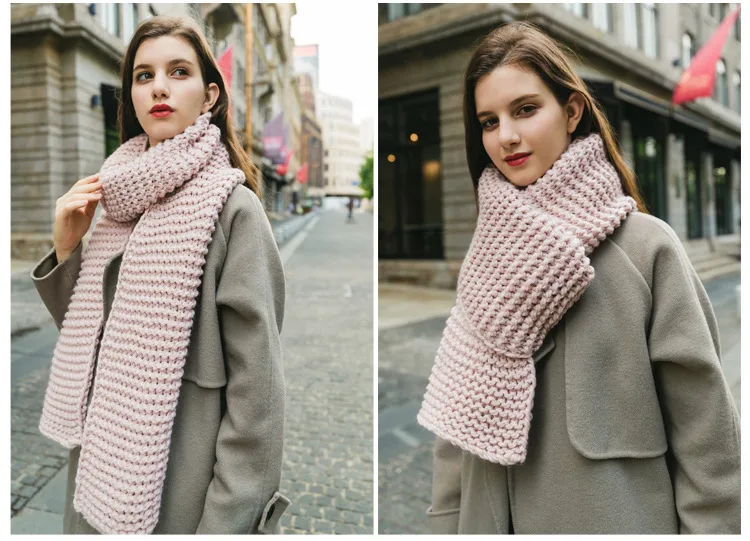New Korean Style Handmade Coarse Wool Solid Color Knitted Scarf Women's Autumn And Winter Women's Scarf Thickened Student Couple's Scarf display picture 11