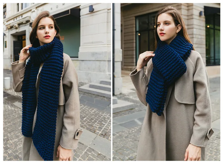 New Korean Style Handmade Coarse Wool Solid Color Knitted Scarf Women's Autumn And Winter Women's Scarf Thickened Student Couple's Scarf display picture 15