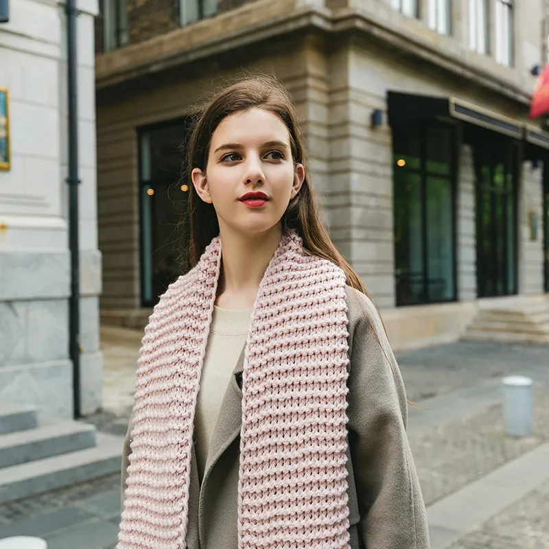 New Korean Style Handmade Coarse Wool Solid Color Knitted Scarf Women's Autumn And Winter Women's Scarf Thickened Student Couple's Scarf display picture 17