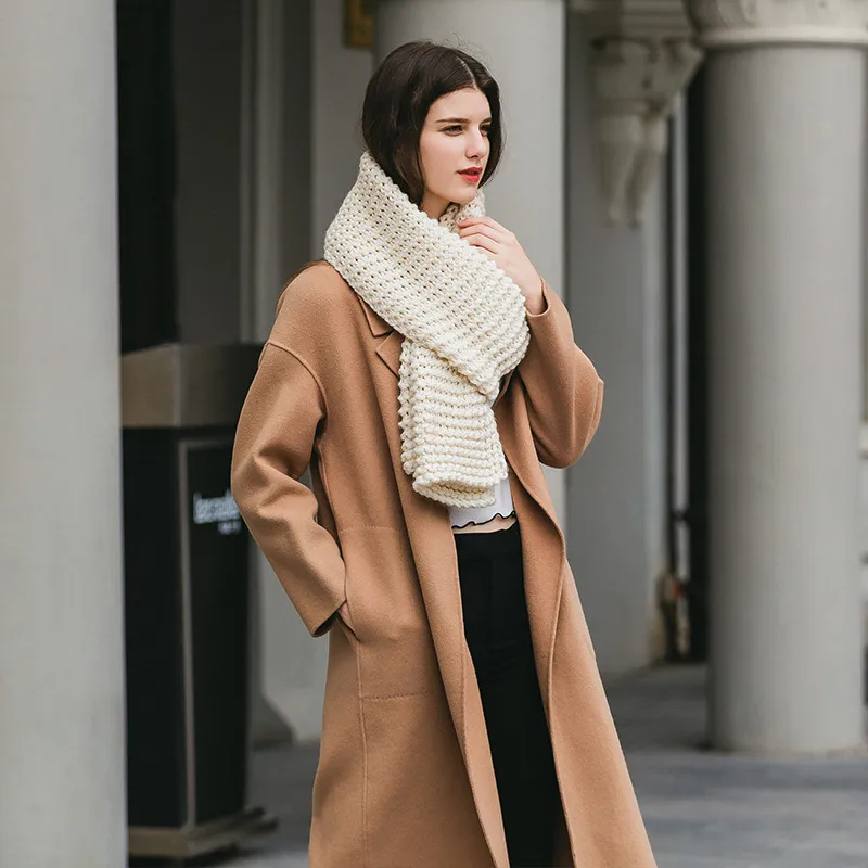 New Korean Style Handmade Coarse Wool Solid Color Knitted Scarf Women's Autumn And Winter Women's Scarf Thickened Student Couple's Scarf display picture 19