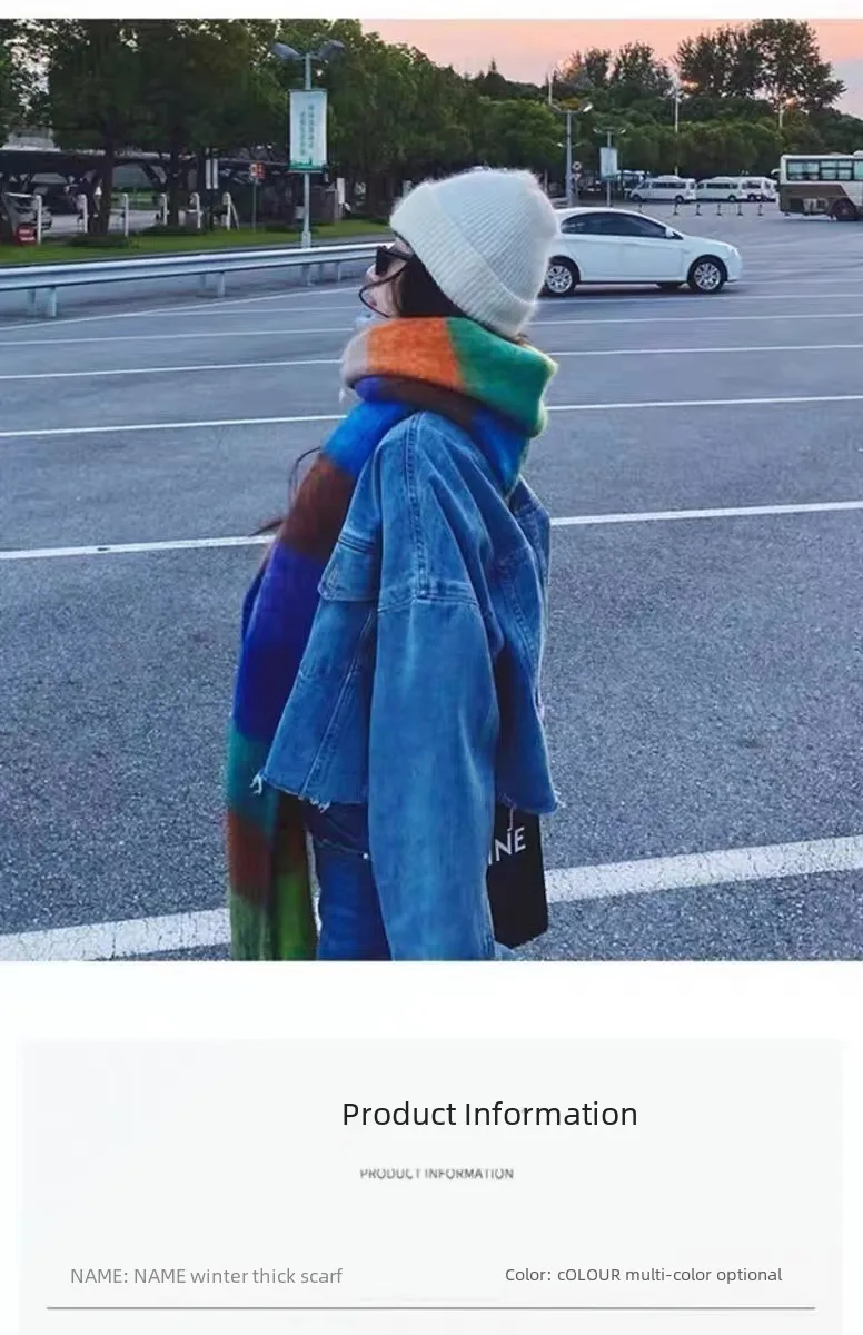 Rainbow Scarf Women's Winter Shawl Couple's Colorful Plaid Warm Thickened  Trendy Cute Girl Student display picture 7