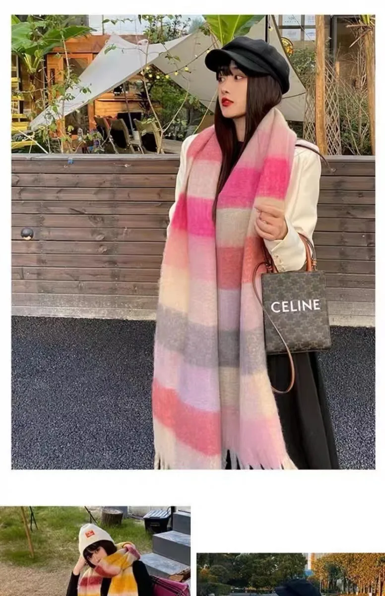 Rainbow Scarf Women's Winter Shawl Couple's Colorful Plaid Warm Thickened  Trendy Cute Girl Student display picture 12