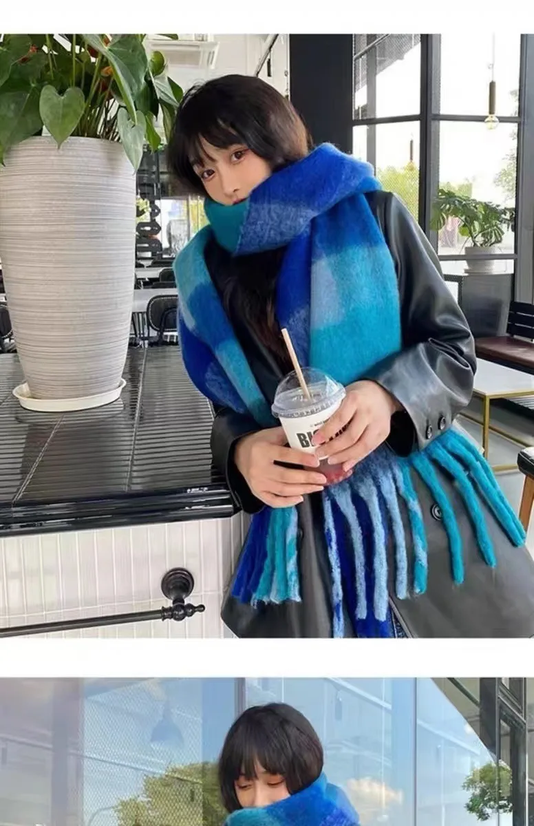 Rainbow Scarf Women's Winter Shawl Couple's Colorful Plaid Warm Thickened  Trendy Cute Girl Student display picture 13