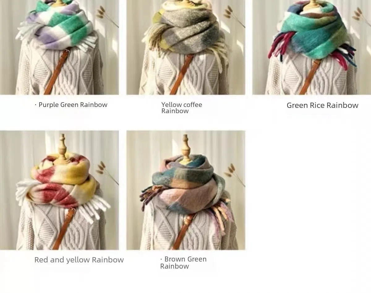 Rainbow Scarf Women's Winter Shawl Couple's Colorful Plaid Warm Thickened  Trendy Cute Girl Student display picture 16