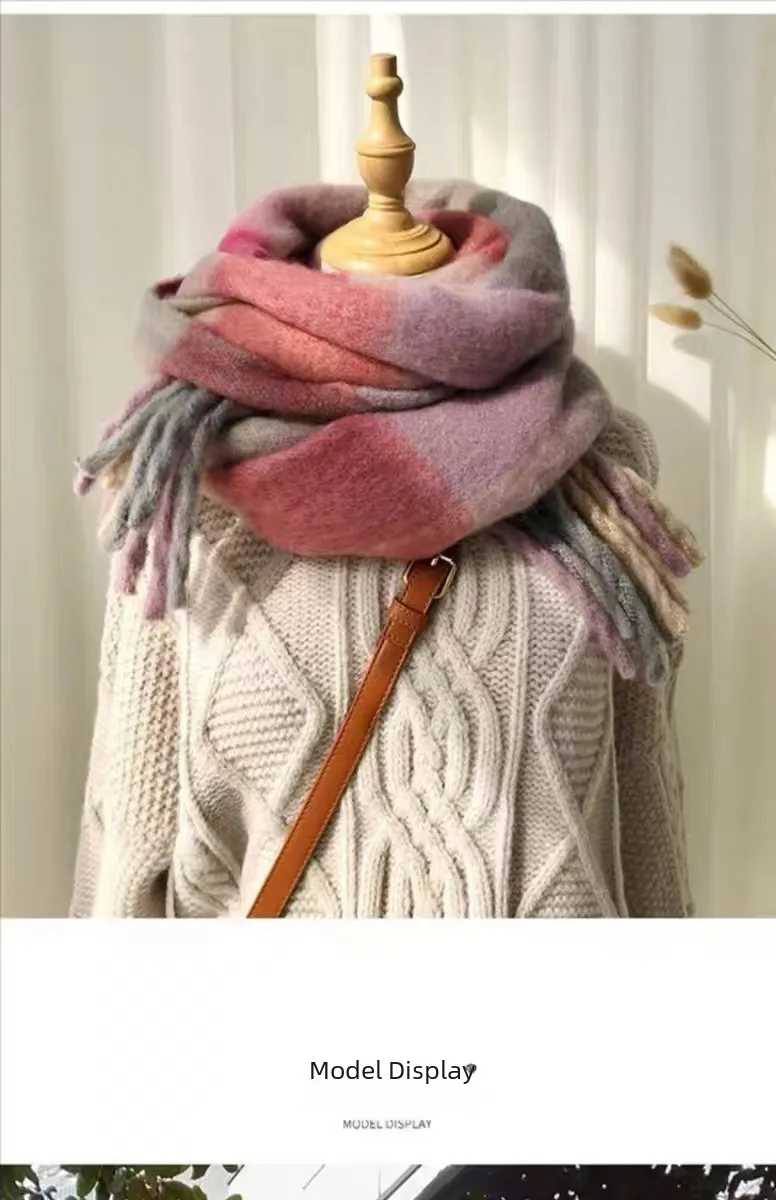 Rainbow Scarf Women's Winter Shawl Couple's Colorful Plaid Warm Thickened  Trendy Cute Girl Student display picture 19