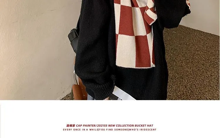 Scarf Women's Autumn And Winter Student's New Korean-style -style High-face Value Cute  Chessboard Warm Knitted Scarf display picture 6