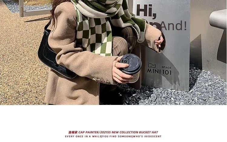 Scarf Women's Autumn And Winter Student's New Korean-style -style High-face Value Cute  Chessboard Warm Knitted Scarf display picture 12