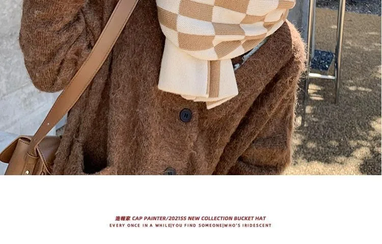 Scarf Women's Autumn And Winter Student's New Korean-style -style High-face Value Cute  Chessboard Warm Knitted Scarf display picture 16