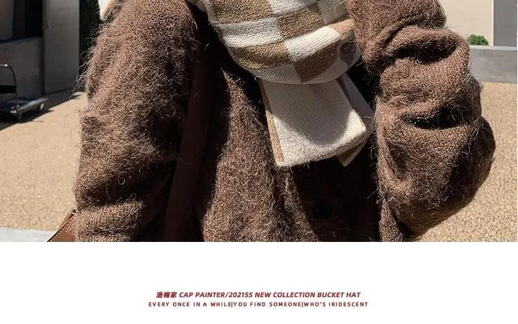 Scarf Women's Autumn And Winter Student's New Korean-style -style High-face Value Cute  Chessboard Warm Knitted Scarf display picture 18