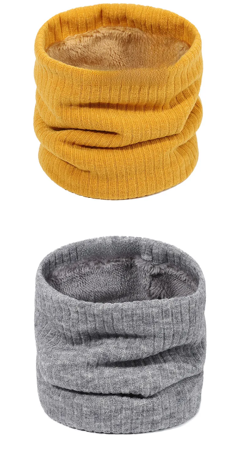 Autumn And Winter New Spot Knitted Scarf Men And Women Plus Velvet Warm Pullover Scarf Vertical Stripe Solid Color Knitted Collar display picture 1