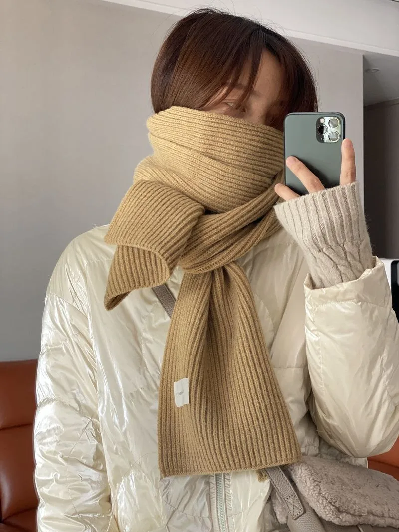 Solid Color Knitted Scarf Women's Autumn And Winter Korean Style Student Wool  Warm Thickened Scarf Couple Trendy Men Couple display picture 1