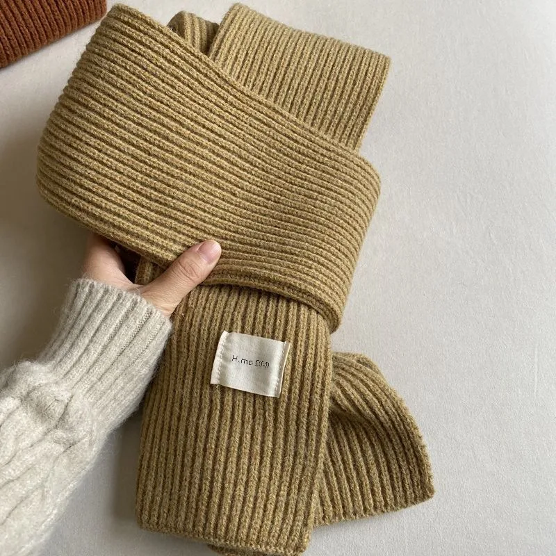 Solid Color Knitted Scarf Women's Autumn And Winter Korean Style Student Wool  Warm Thickened Scarf Couple Trendy Men Couple display picture 2