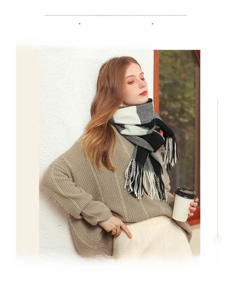 Deqing Siyue  Scarf New Autumn And Winter Thickened Warm Cashmere Scarf Plaid Printed Autumn And Winter Scarf For Women display picture 1