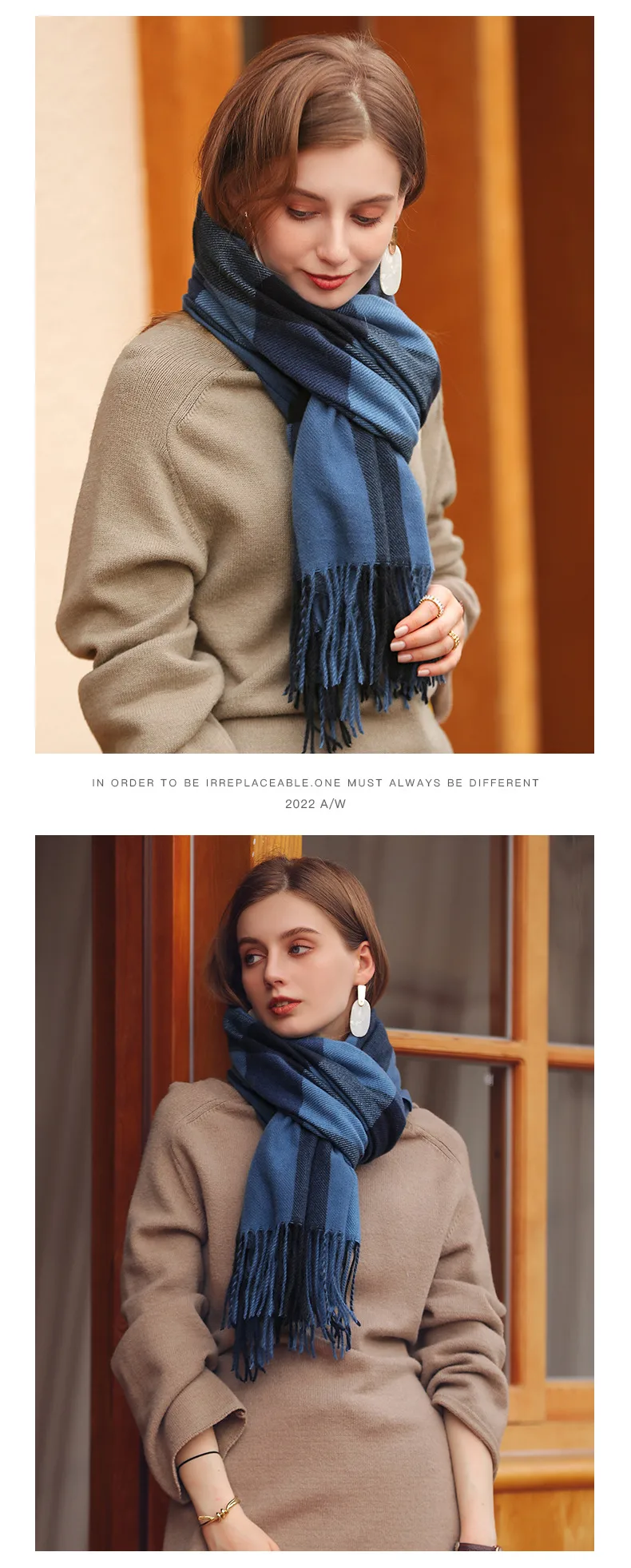 Deqing Siyue  Scarf New Autumn And Winter Thickened Warm Cashmere Scarf Plaid Printed Autumn And Winter Scarf For Women display picture 4