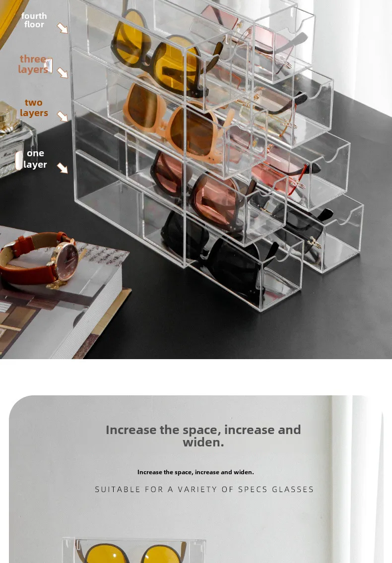 New Sunglasses Box Internet-famous Glasses Storage Box Acrylic Transparent 4-layer Display Rack Dust-proof Colored Contact Glasses display picture 3