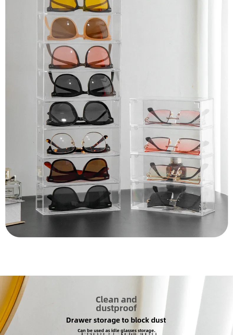 New Sunglasses Box Internet-famous Glasses Storage Box Acrylic Transparent 4-layer Display Rack Dust-proof Colored Contact Glasses display picture 4