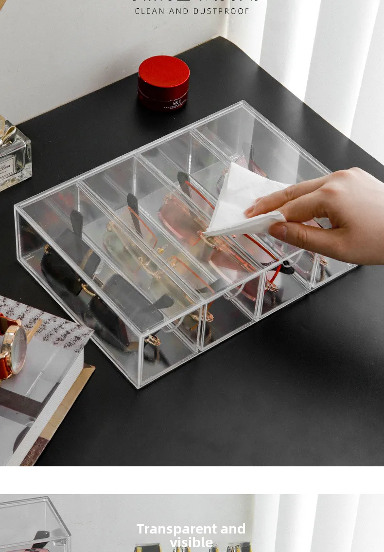 New Sunglasses Box Internet-famous Glasses Storage Box Acrylic Transparent 4-layer Display Rack Dust-proof Colored Contact Glasses display picture 5