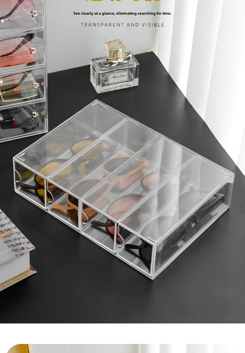 New Sunglasses Box Internet-famous Glasses Storage Box Acrylic Transparent 4-layer Display Rack Dust-proof Colored Contact Glasses display picture 6