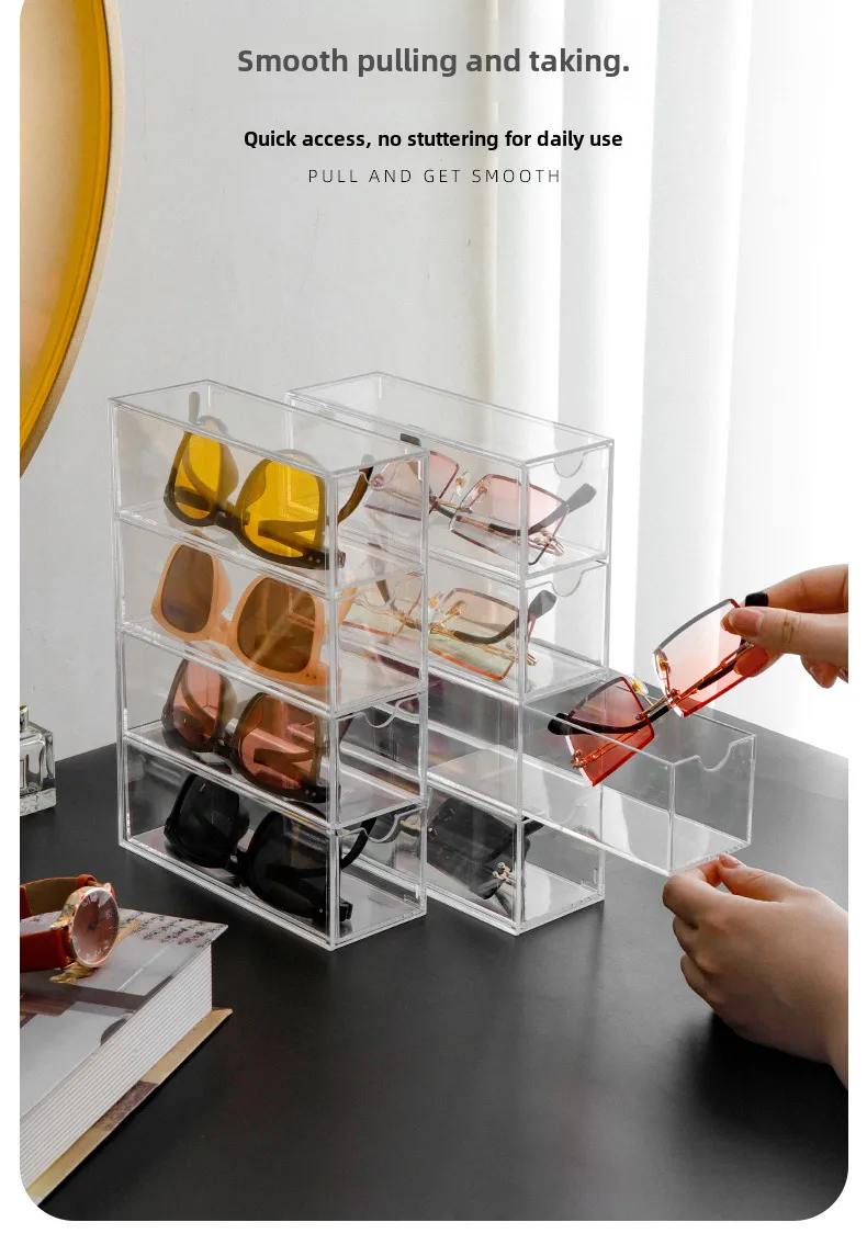 New Sunglasses Box Internet-famous Glasses Storage Box Acrylic Transparent 4-layer Display Rack Dust-proof Colored Contact Glasses display picture 7
