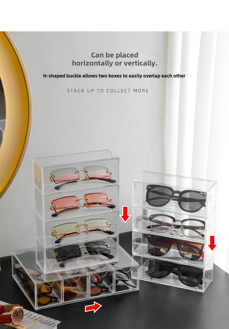 New Sunglasses Box Internet-famous Glasses Storage Box Acrylic Transparent 4-layer Display Rack Dust-proof Colored Contact Glasses display picture 8