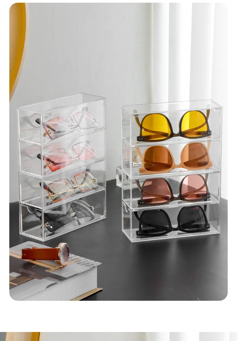 New Sunglasses Box Internet-famous Glasses Storage Box Acrylic Transparent 4-layer Display Rack Dust-proof Colored Contact Glasses display picture 11