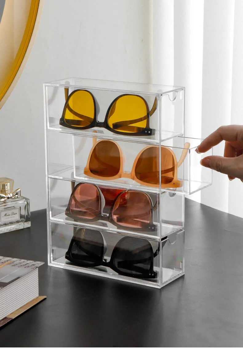 New Sunglasses Box Internet-famous Glasses Storage Box Acrylic Transparent 4-layer Display Rack Dust-proof Colored Contact Glasses display picture 12