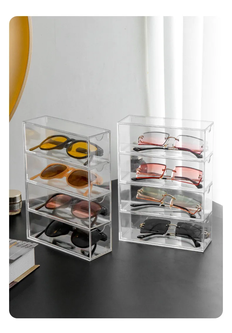 New Sunglasses Box Internet-famous Glasses Storage Box Acrylic Transparent 4-layer Display Rack Dust-proof Colored Contact Glasses display picture 13