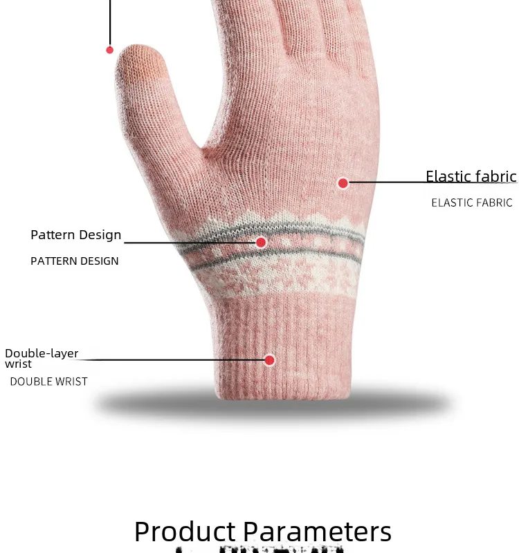 Direct  Knitted Gloves Women's Warm Winter Double Fleece Padded Wool Jacquard Student Touch Screen Gloves display picture 3
