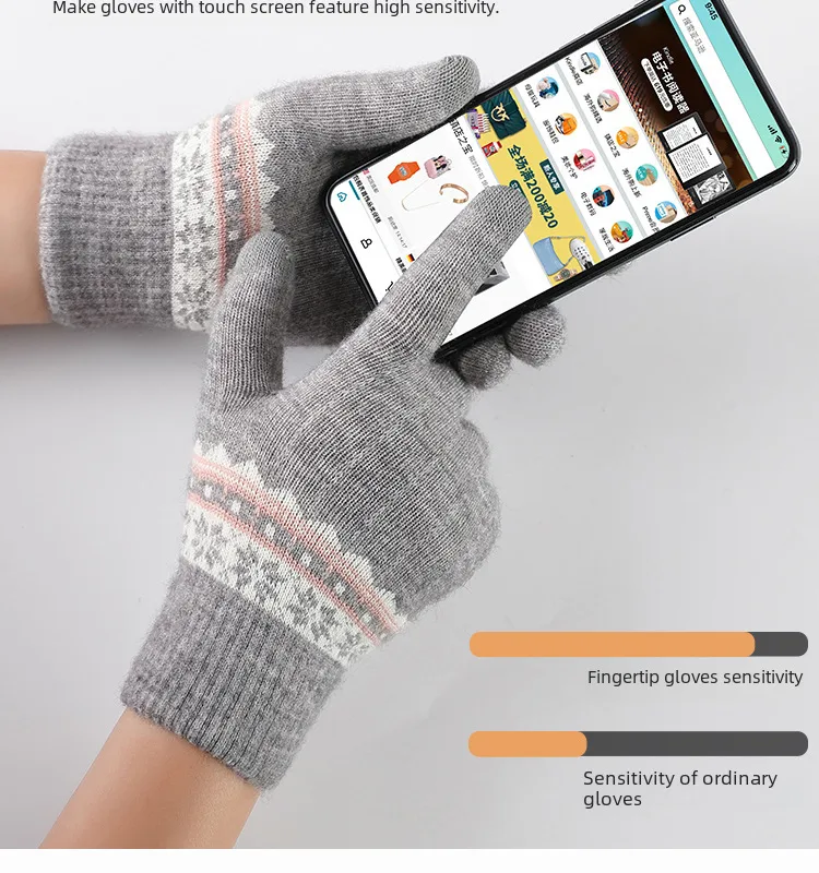 Direct  Knitted Gloves Women's Warm Winter Double Fleece Padded Wool Jacquard Student Touch Screen Gloves display picture 7