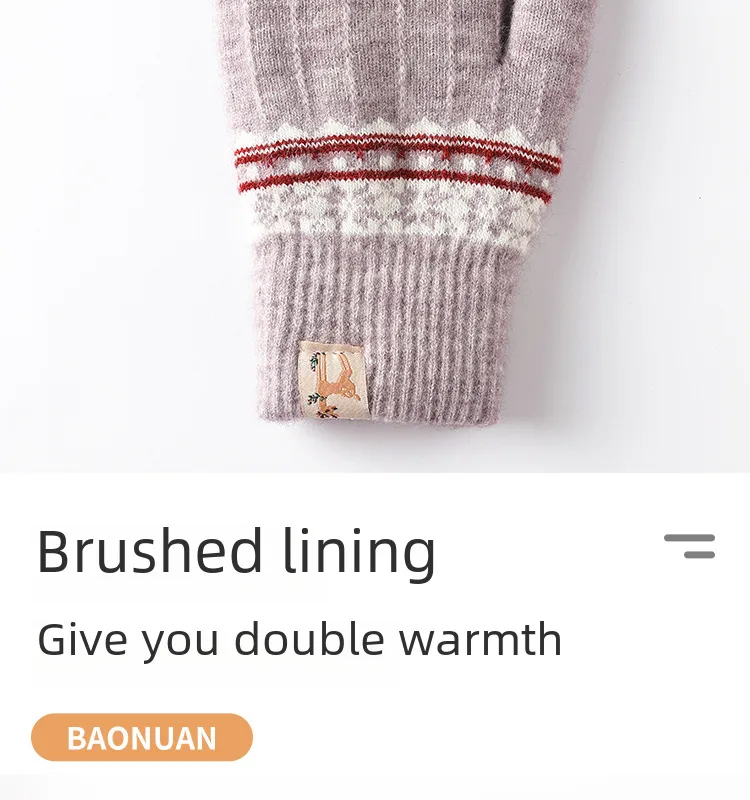Direct  Knitted Gloves Women's Warm Winter Double Fleece Padded Wool Jacquard Student Touch Screen Gloves display picture 9