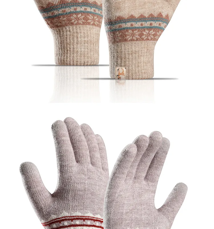 Direct  Knitted Gloves Women's Warm Winter Double Fleece Padded Wool Jacquard Student Touch Screen Gloves display picture 12