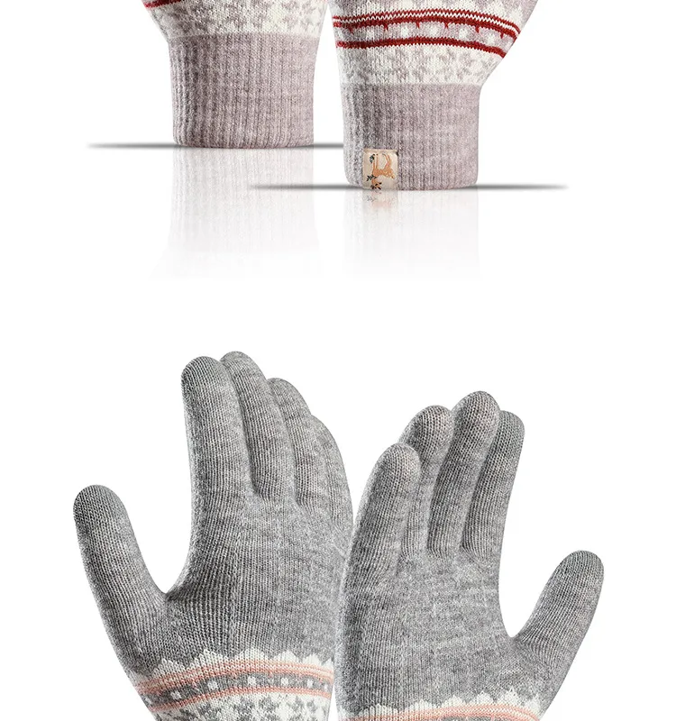 Direct  Knitted Gloves Women's Warm Winter Double Fleece Padded Wool Jacquard Student Touch Screen Gloves display picture 13
