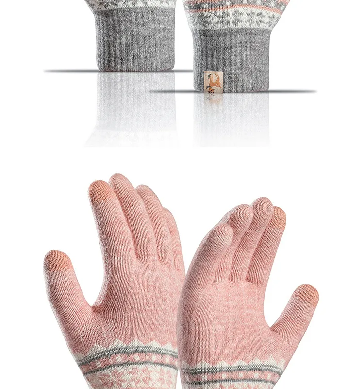 Direct  Knitted Gloves Women's Warm Winter Double Fleece Padded Wool Jacquard Student Touch Screen Gloves display picture 14
