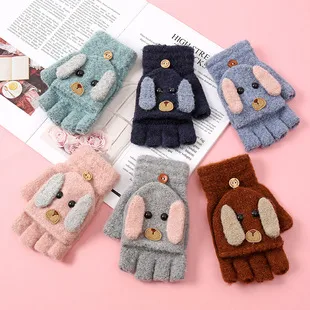 Winter Half Finger Flip Knitted Gloves Imitation Mink Velvet Warm Covered Cat Claw Gloves Women's New Gloves Wholesale display picture 1