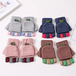 Winter Half Finger Flip Knitted Gloves Imitation Mink Velvet Warm Covered Cat Claw Gloves Women's New Gloves Wholesale display picture 2