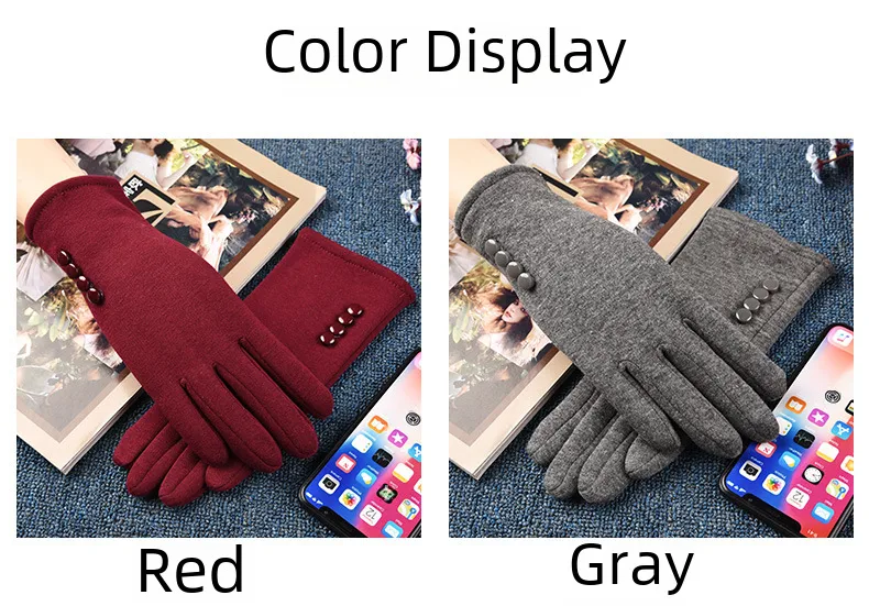 Beautiful Symbol   Classic Women's Non-inverted Velvet Four-button Velvet-lined Thickened Cycling Touch Screen Warm Gloves display picture 9