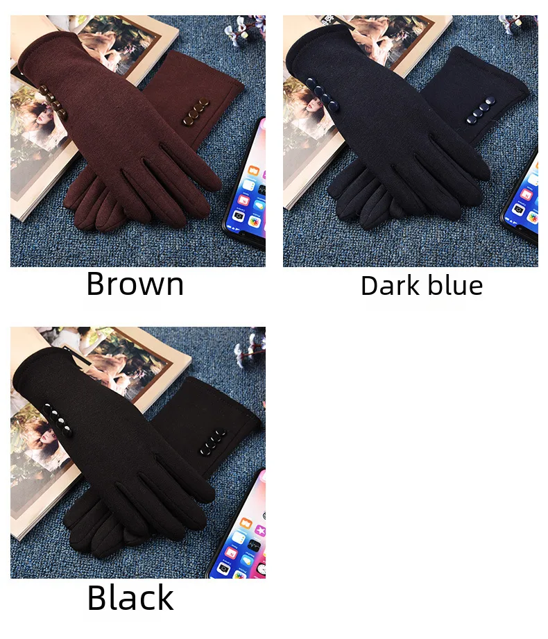 Beautiful Symbol   Classic Women's Non-inverted Velvet Four-button Velvet-lined Thickened Cycling Touch Screen Warm Gloves display picture 10