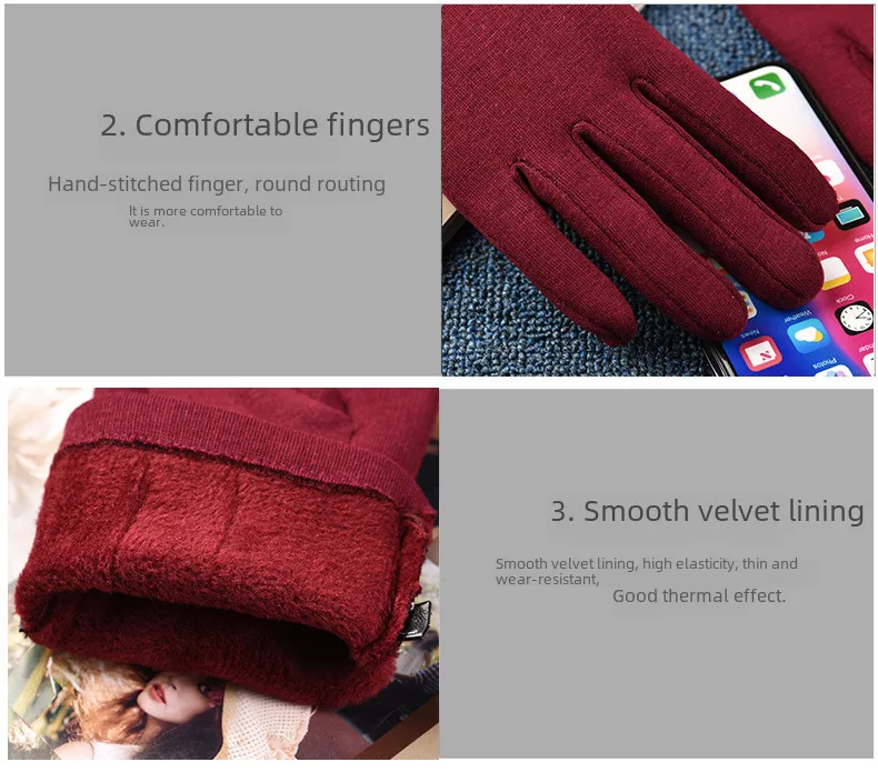 Beautiful Symbol   Classic Women's Non-inverted Velvet Four-button Velvet-lined Thickened Cycling Touch Screen Warm Gloves display picture 12