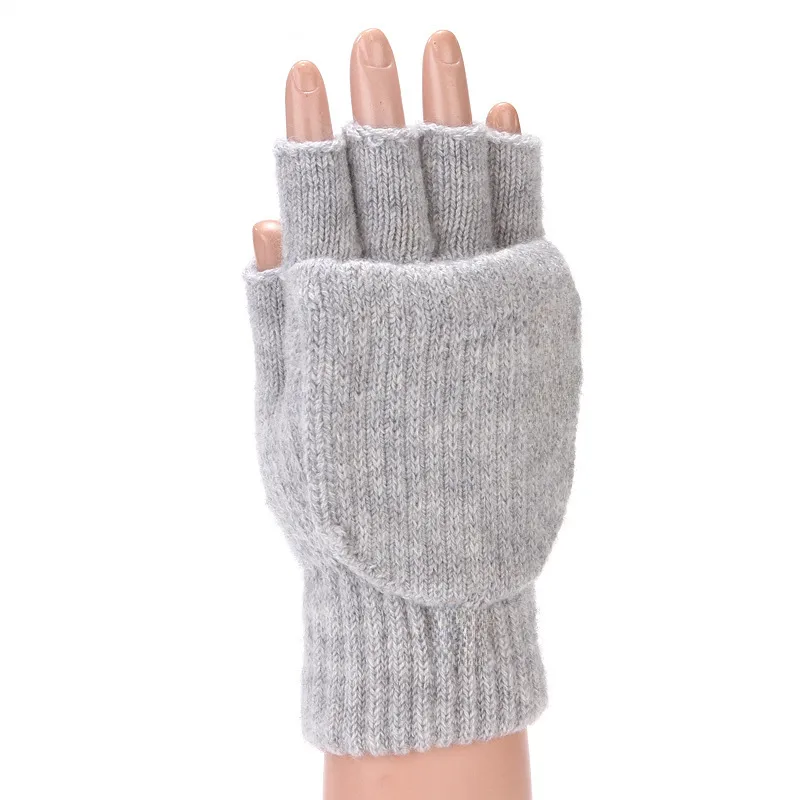 Flip Half Finger Gloves Embroidered Winter Cold-proof Warm Fleece-lined Thickened Warm Wool Knitted Jacquard Gloves For Couple display picture 2