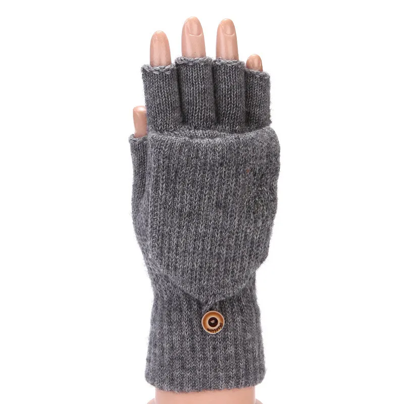 Flip Half Finger Gloves Embroidered Winter Cold-proof Warm Fleece-lined Thickened Warm Wool Knitted Jacquard Gloves For Couple display picture 4
