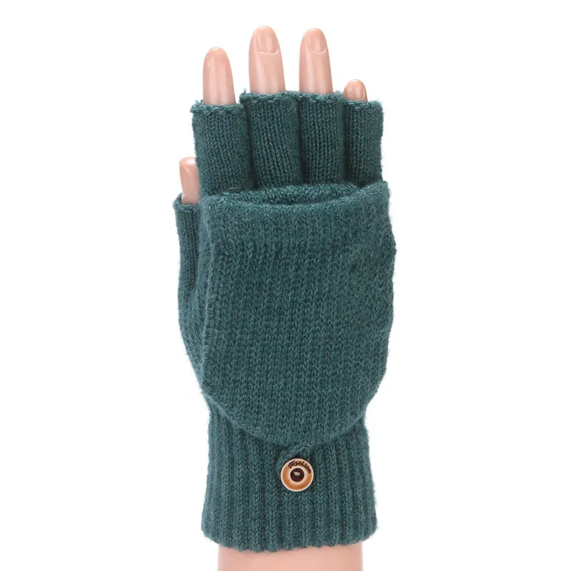 Flip Half Finger Gloves Embroidered Winter Cold-proof Warm Fleece-lined Thickened Warm Wool Knitted Jacquard Gloves For Couple display picture 5
