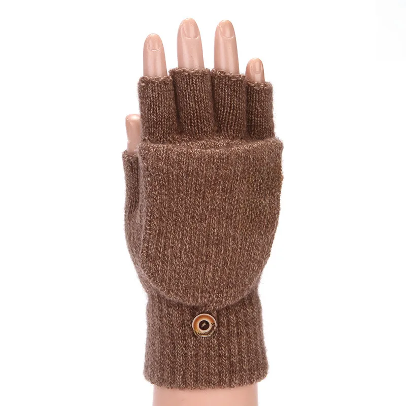 Flip Half Finger Gloves Embroidered Winter Cold-proof Warm Fleece-lined Thickened Warm Wool Knitted Jacquard Gloves For Couple display picture 6