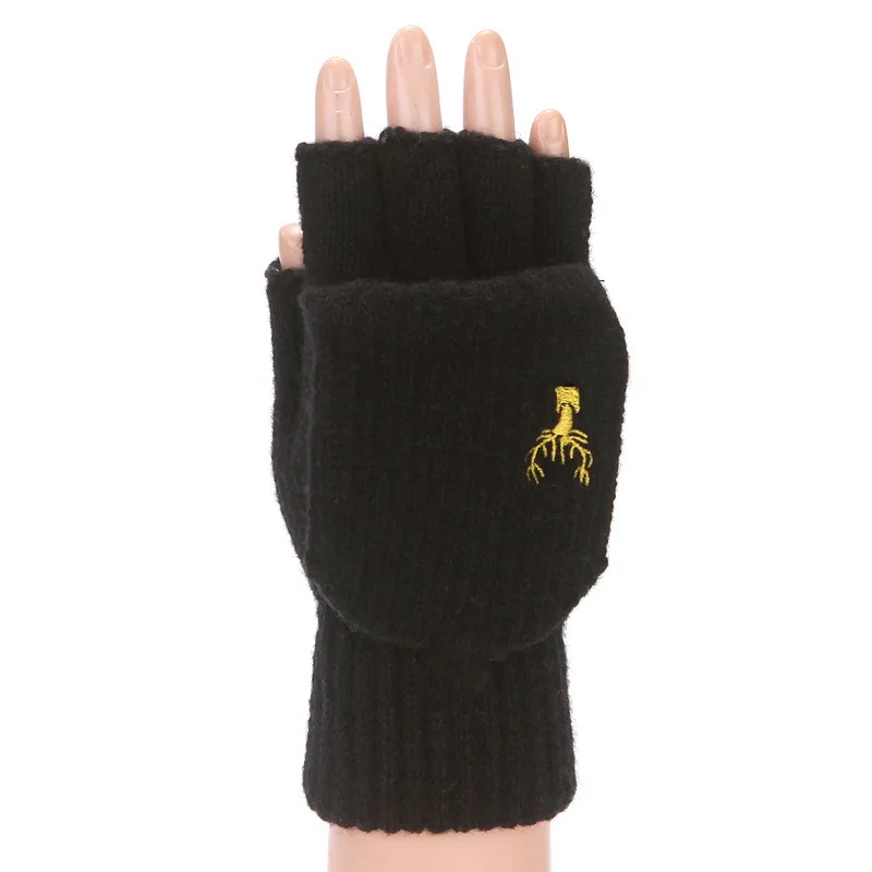 Flip Half Finger Gloves Embroidered Winter Cold-proof Warm Fleece-lined Thickened Warm Wool Knitted Jacquard Gloves For Couple display picture 7