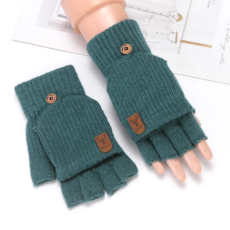 Flip Half Finger Gloves Embroidered Winter Cold-proof Warm Fleece-lined Thickened Warm Wool Knitted Jacquard Gloves For Couple display picture 20