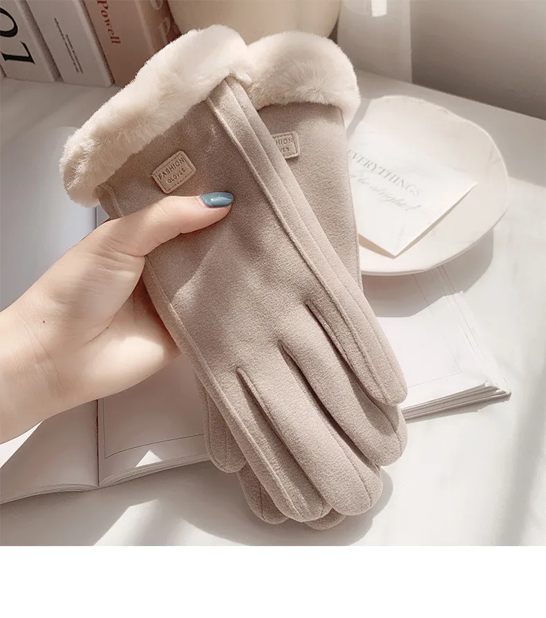 Gloves Women's Winter Velvet Thickened Warm  Cute Touch Screen De Velvet Fall/Winter Electric Car Cold-proof Riding Gloves display picture 4
