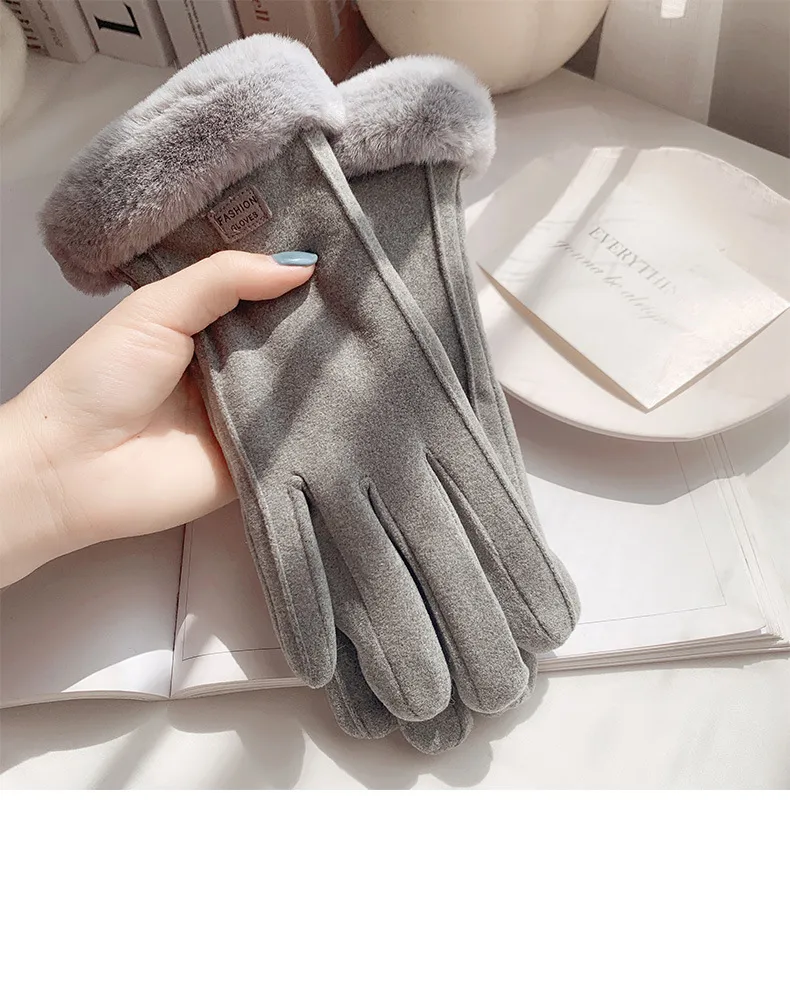 Gloves Women's Winter Velvet Thickened Warm  Cute Touch Screen De Velvet Fall/Winter Electric Car Cold-proof Riding Gloves display picture 5