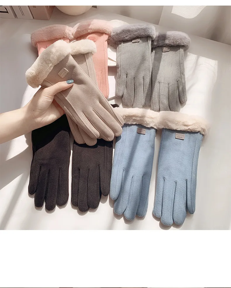 Gloves Women's Winter Velvet Thickened Warm  Cute Touch Screen De Velvet Fall/Winter Electric Car Cold-proof Riding Gloves display picture 6