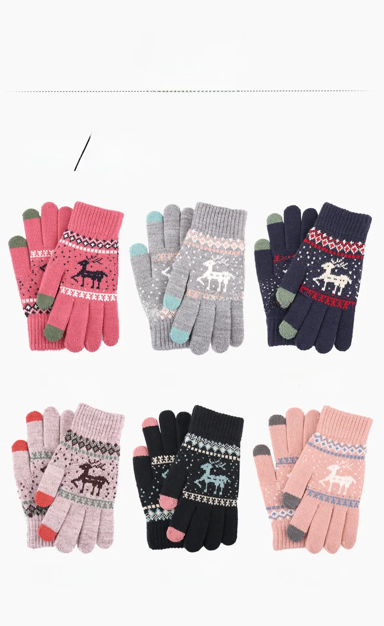 New Knitted Touch Screen Gloves Women's Korean Style Winter Stall Velvet Thickened Cold-proof Fawn Wool Warm Gloves display picture 1