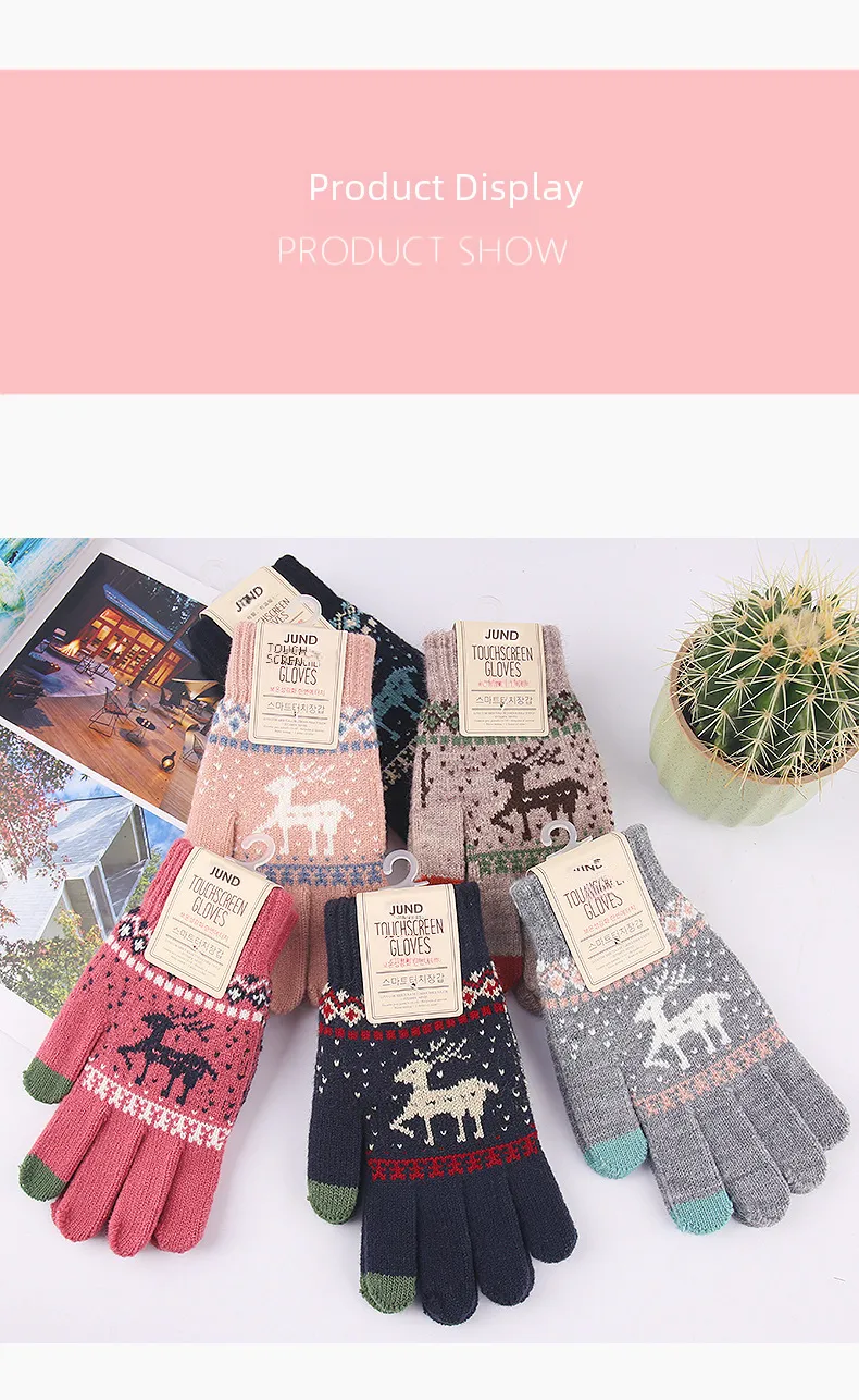 New Knitted Touch Screen Gloves Women's Korean Style Winter Stall Velvet Thickened Cold-proof Fawn Wool Warm Gloves display picture 3